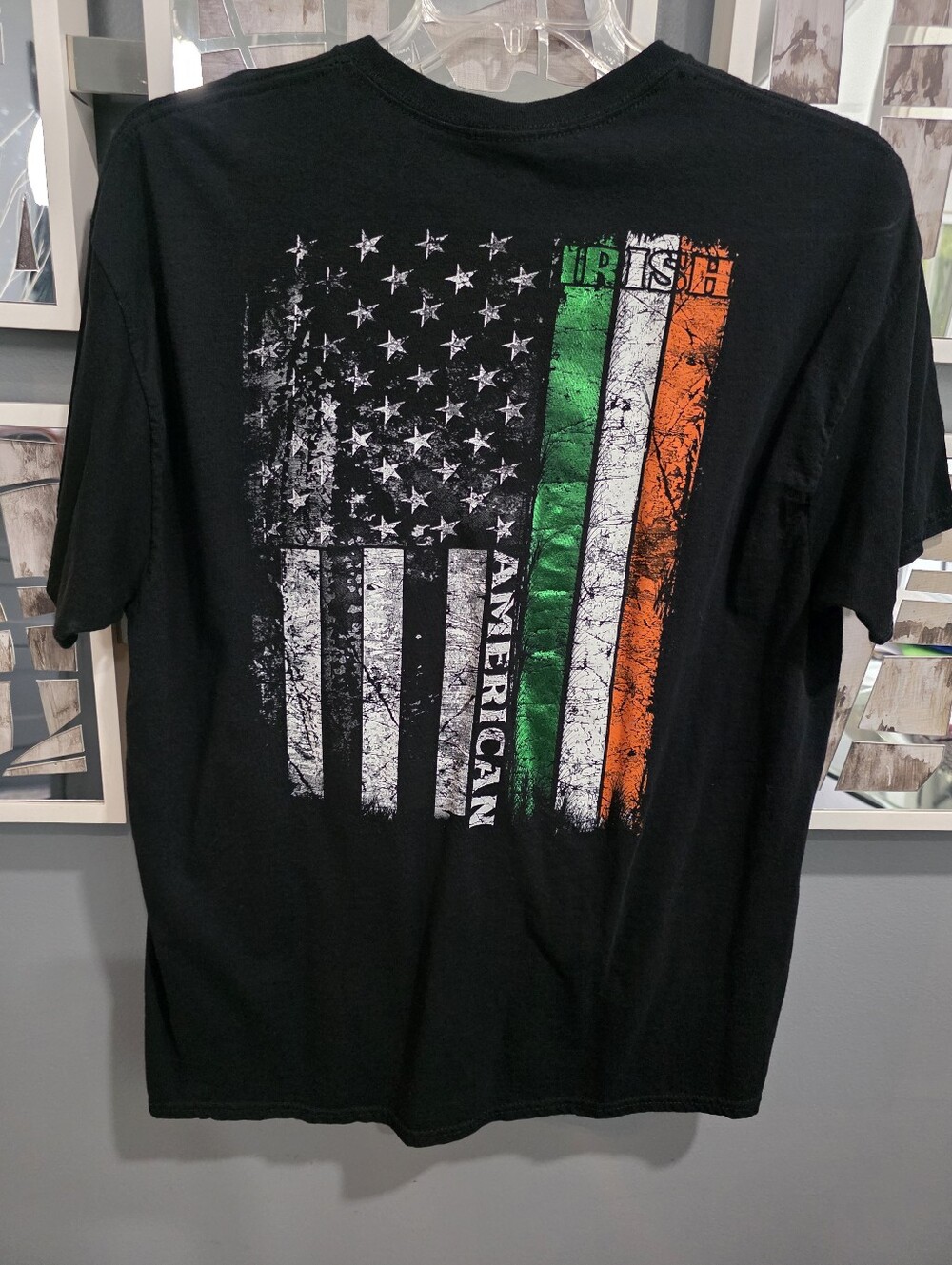 American Irish Flag Graphic Tee - Black. XL